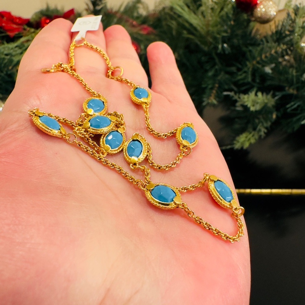 NWT authentic luxury RARE Julie Vos Gold Necklace with Turquoise Stones - Picture 13 of 16